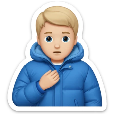 emoji- of a white boy putting on his coat sticker