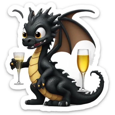 Black dragon with glass of champagne  sticker