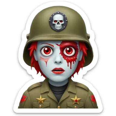 A red zombie with a military helmet sticker
