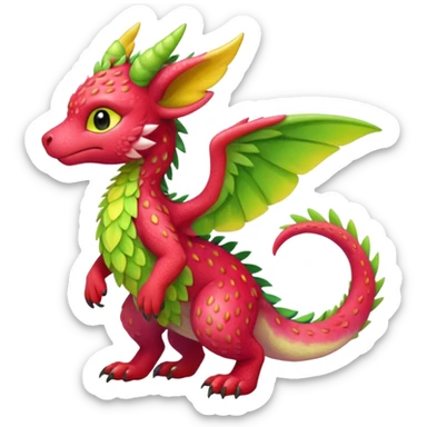 Strawberry-Lime-Lemon-themed "Dutch Angel Dragon"-"Vernid"-"Trico"-furry-Fakémon-hybrid-creature (full body) sticker