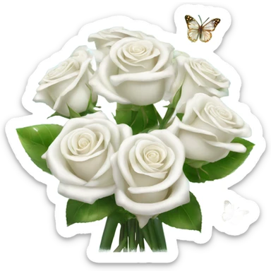 magical sparkling white roses bouquet with butterflies  sticker