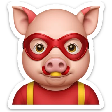 a pig hero with yellow mask and wearing shirt sticker