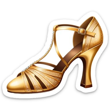 Humanless Icon for Ballroom Dance: elegant ballroom dance shoes, a sparkling dress, and a dance floor with a spotlight. The icon should capture the grace and elegance of ballroom dancing, with emphasis on movement and rhythm. Transparent background. sticker