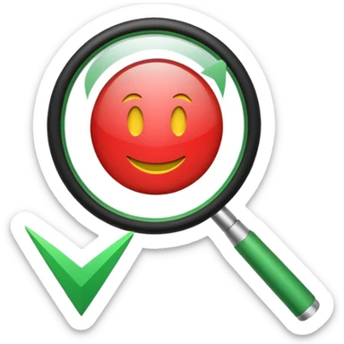Create a clean emoji-style icon representing “Challenge Review”.Include a document with a red warning symbol, a green magnifying glass overlay  and a small refresh arrow. sticker