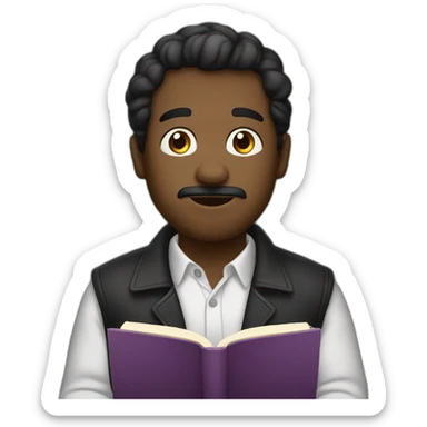 Negro calvo con perilla leyendo sticker