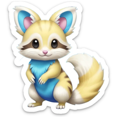 Realistic cute Neon-yellow and neon-cobalt-blue and cyan-gradients Furret-Emolga-Genet-Purrloin-hybrid-fusion (full body) sticker