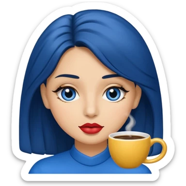 Memoji piel morena ojos cafés cabello largo color azul tirando besos sticker
