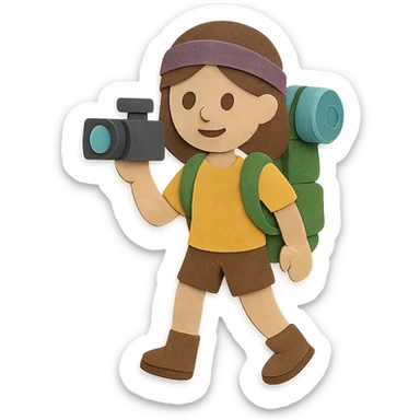 hiking woman with brown hair holding a video camera sticker
