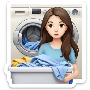 beautiful pale brunette girl with long hair doing laundry  sticker