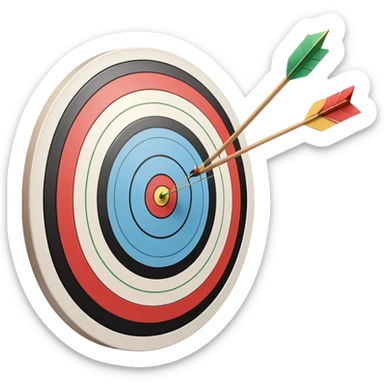 A close-up of a bowstring pulled taut with an arrow aimed at a target. The target's concentric rings are visible in the background, highlighting the focus and precision required for archery. The scene captures the grace and concentration of the sport. sticker