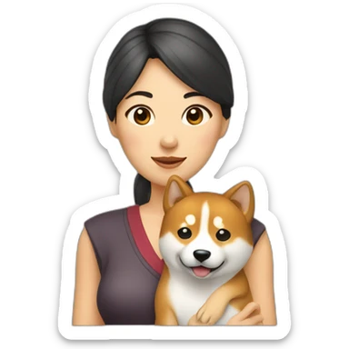 Chinese woman holding a Shiba inu sticker
