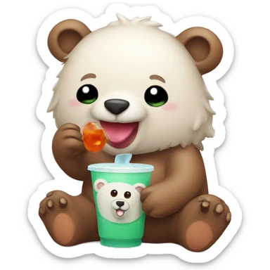 A  cute bear drinking boba sticker