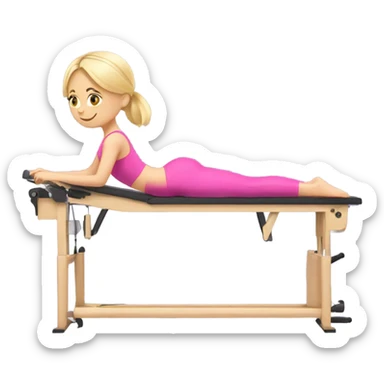 Blonde girl wearing pink doing reformer pilates sticker