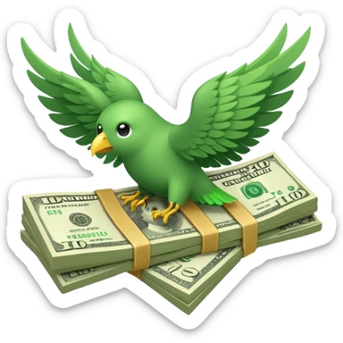 un fajo de dólares con alas volando sticker