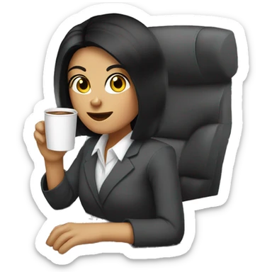 Secretary black hair computer and drinking coffee sticker