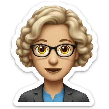 female theoretical physicist with dark blonde hair, blue eyes and glasses sticker