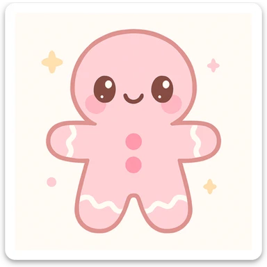 adorable pink gingerbread man with icing, kawaii style sticker