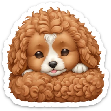 Cinematic Meme-Worthy cute Sleeping Cavoodle Portrait Emoji, Head resting peacefully with a contented smile, showcasing a delightfully cute build and a luxuriously soft, curly apricot coat with gentle white accents, eyes shut in a serene nap, Simplified yet hilariously adorable features, highly detailed, glowing with a soft, drowsy light, high shine, relaxed and utterly lovable, stylized with an air of playful laziness, bright and heartwarming, soft glowing outline, capturing the essence of a comically sleepy Cavoodle, so meme-worthy it feels like it could instantly become the next viral sensation of adorable slumber! sticker