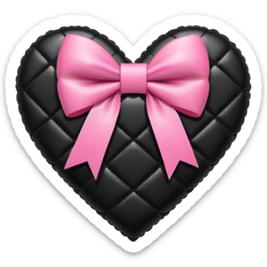 glossy patchwork black heart with a pink bow and heart pattern on the bow sticker