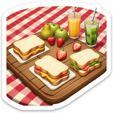 picnic table with food items on it sticker