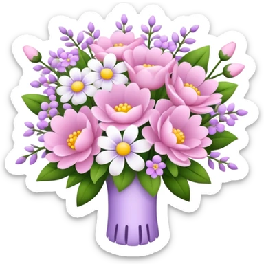 baby pink flower bouquet with white flowers light purple flowers  sticker
