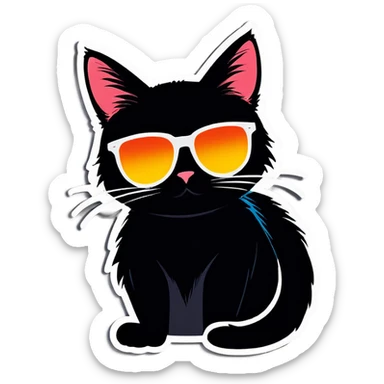Black cat with sunglasses  sticker