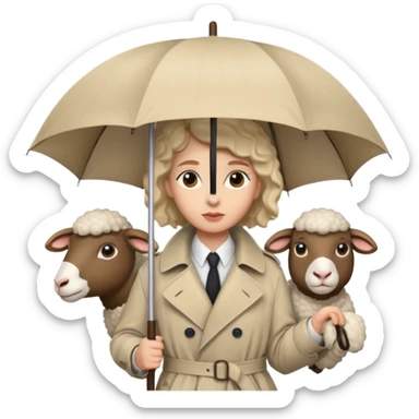 Me with a sheep head wearing only a trench coat with two sheep under a huge umbrella  sticker