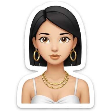 latina makeup olsun, saçları düz, halka küpeler büyük gümüş renginde olsun, kolye taksın ve beyaz bir Bandeau top kıyafet giyisin sticker