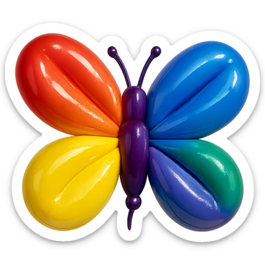 a butterfly in balloon style, shiny and inflated, rainbow pride colors, playful look sticker