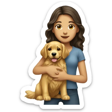 brunette girl holding big golden retriever  sticker