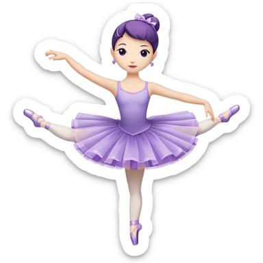 A delicate tea cup with arms and legs performing a ballet pose in a purple tutu sticker