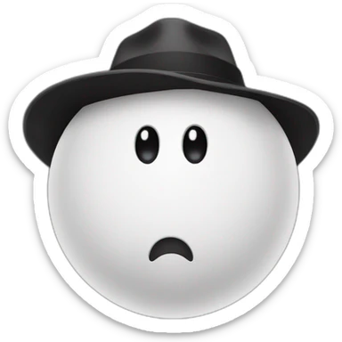 An White ball with Black pupils and a hat sticker