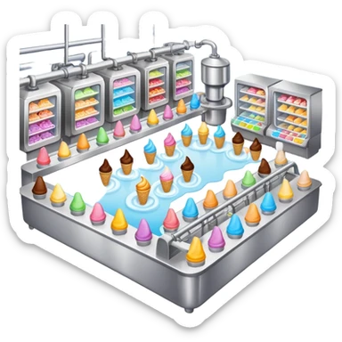 Ice cream factory with machines and production lines sticker