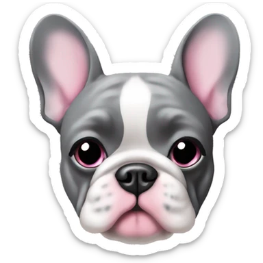 A gray colores frenchie with pink heart eyes sticker