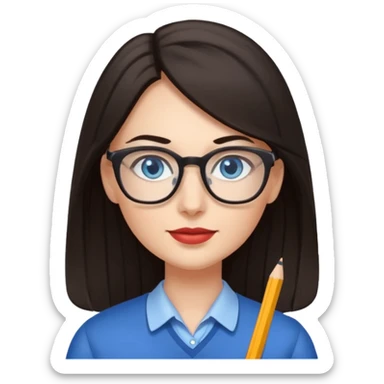 long dark hair, blue eyes, glasses teacher female sticker