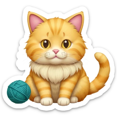 yellow cat full body sitting with a wool ball sticker