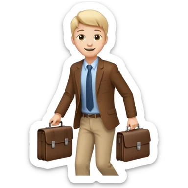 A satisfied teenager walks with a briefcase sticker