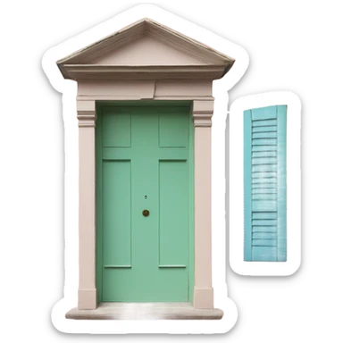with green shutters and light blue door pink 19th century villa  sticker