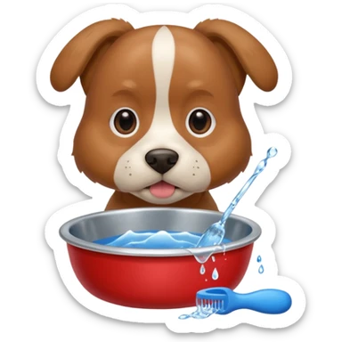 dog, dog bowl, toy, grooming tool sticker