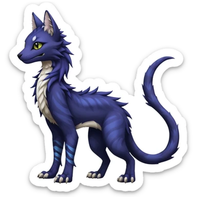 Kawaii dark edgy fantasy feline-vernid-sergal-fursona animal creature with a tufted tail full body with intricate markings  sticker