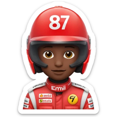 Emoji wearing red f1 helmet saying 8 7 sticker