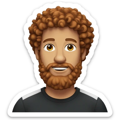 fair skin, Red-haired man with curly hair and a beard, wearing a black Nike t-shirt  sticker