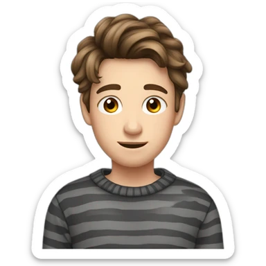 teenager boy brown wavy hair up to the chin and dark gray striped sweater sticker