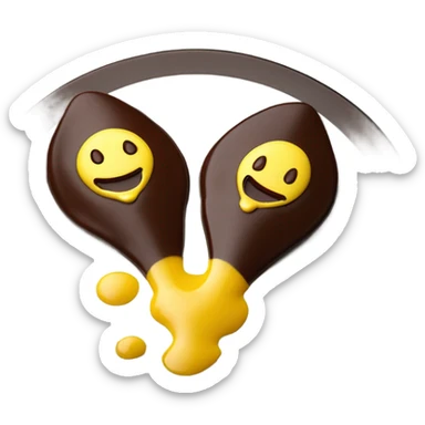 1 Chocolate quenelle and 1 vanilla quenelle on a fine dining glass plate with 3 small drops of yellow sauce as decoration sticker