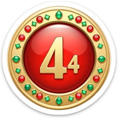 Make a round badge for a paid subscription out of gold with red emeralds and the number 4. sticker