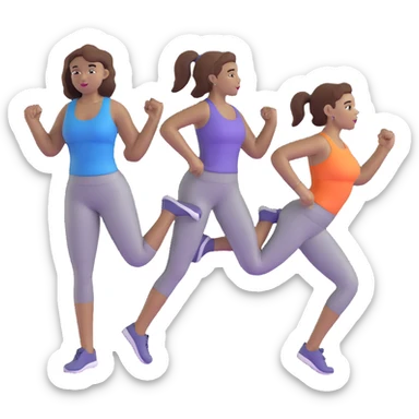 three women friends exercising together, one black woman with brown hair, two white women with brown hair sticker