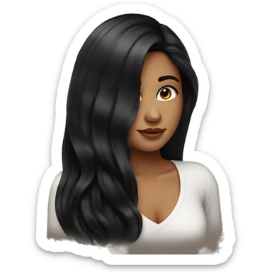 girl with long black hair beautiful , wearing black sticker