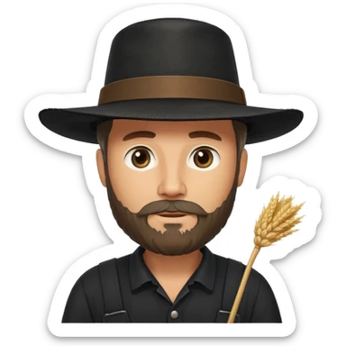 Puritan farmer male middle age with beard black clothes straw hat amish sticker