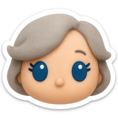 Remove any neck or body, make the blue eyes more vibrant and lively, keep soft fleece texture, pure silver grey hair styled in a 1940s bob, cute plush-style eyelashes, no mouth, no white border, transparent background. Maintain a cute plush style with soft fleece texture and vibrant blue eyes. sticker