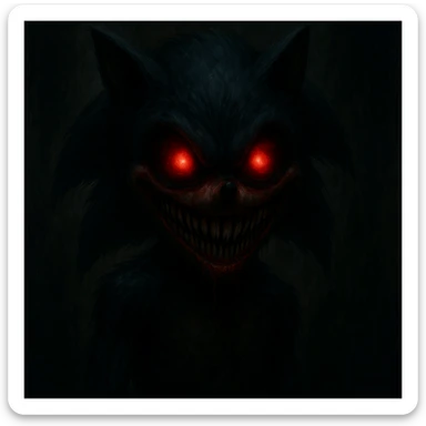 scary Sonic.exe character, horror style, glowing red eyes, menacing grin, dark atmosphere sticker